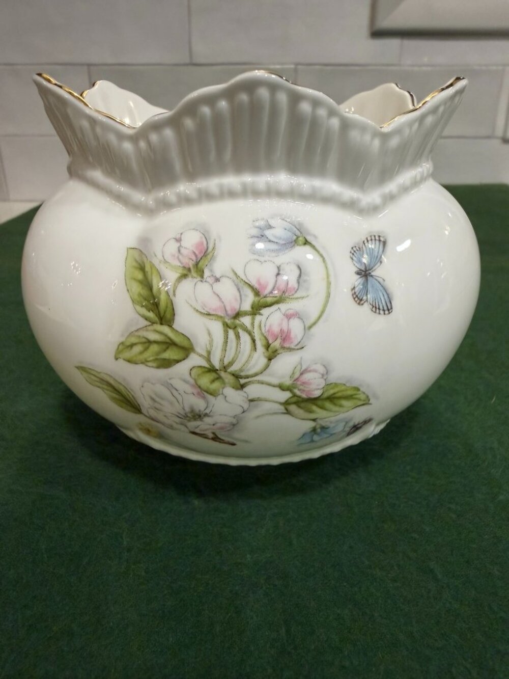 Vintage Aynsley Nature's Delights Scalloped Bone China Flower Bowl